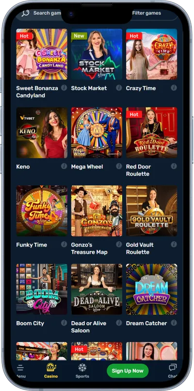 winz casino phone screen live games
